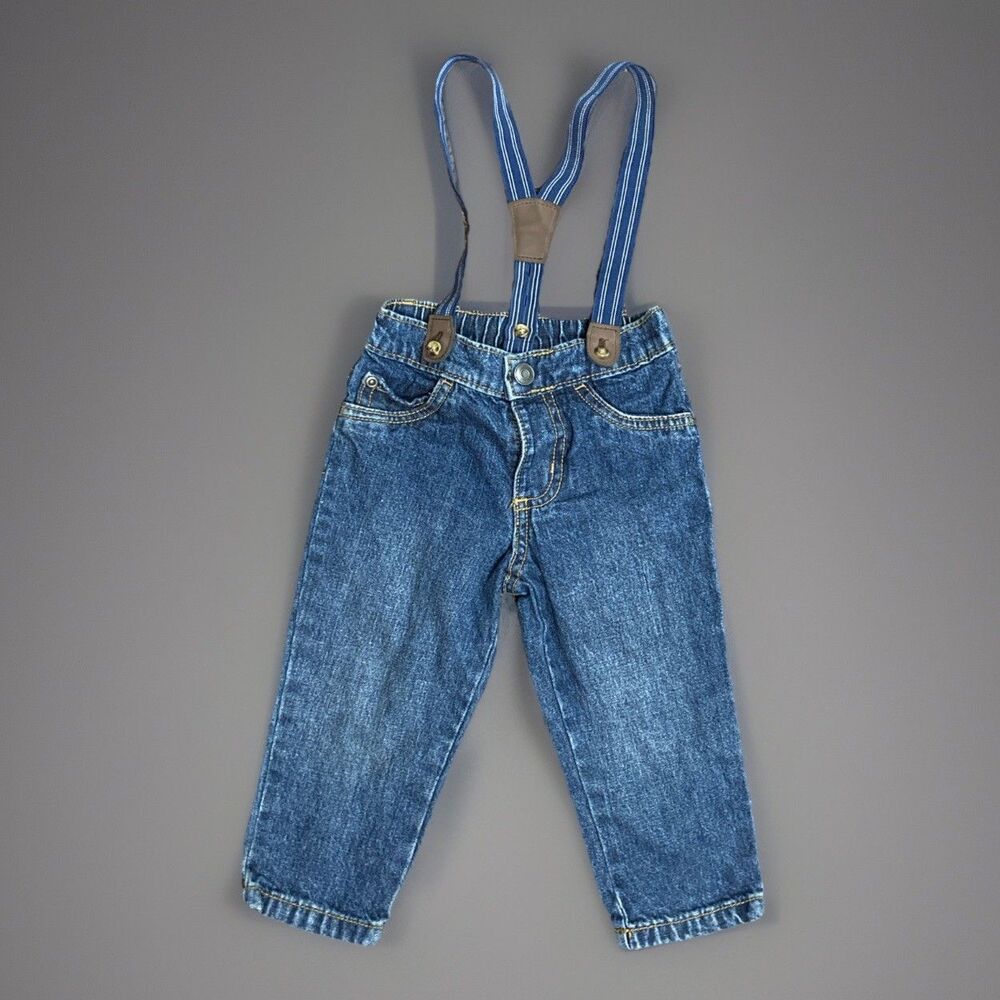 Carter's Baby Boys Size 12M Denim Blue Jean with Suspenders